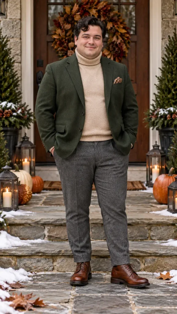 Forest Green Blazers and Beige Knits for Classic Dinners