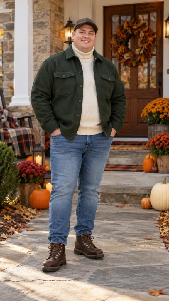 Forest Green Overshirt and Chunky Turtleneck Base