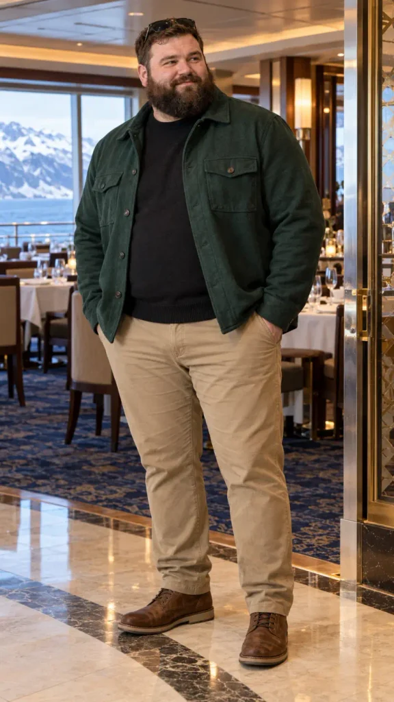 Forest Green Overshirt and Tan Chinos