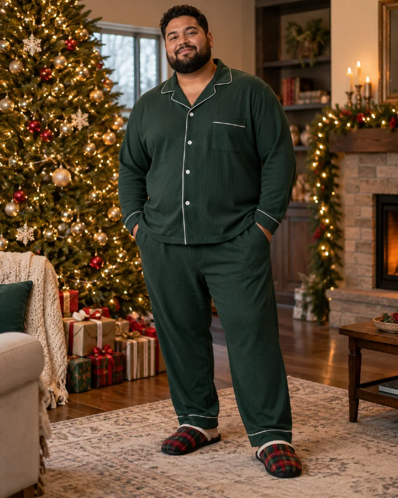 Forest Green Pajama Set With Roomy Straight-Leg Pants