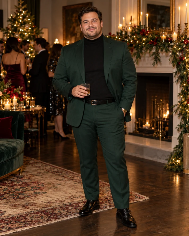 Forest Green Suit With a Black Turtleneck