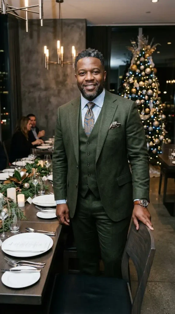 Forest Green Three Piece Suit and Paisley Tie