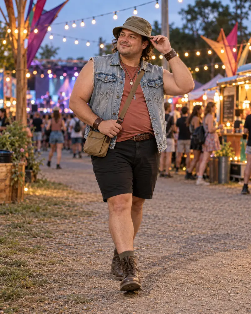 Frayed Denim Vest With Earthy Leather Accents