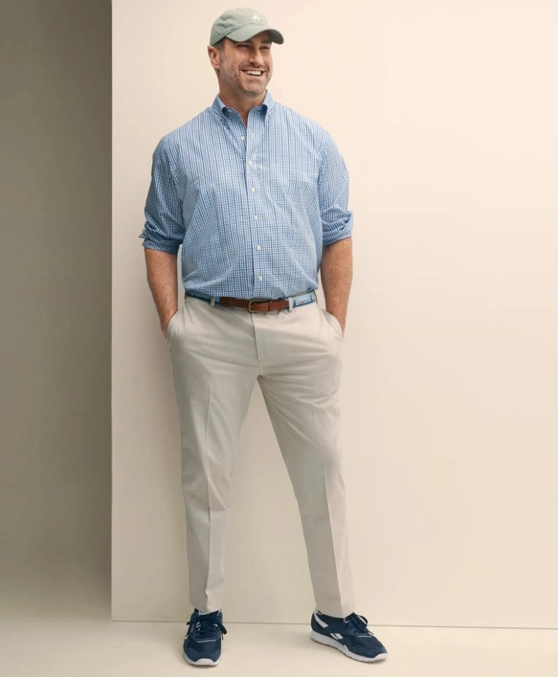 Gingham Dress Shirt and Off-White Trousers