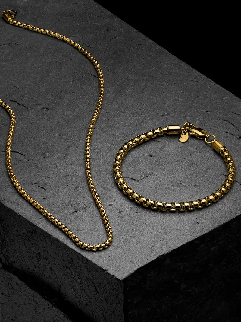 Gold Box Chain and Matching Bracelet