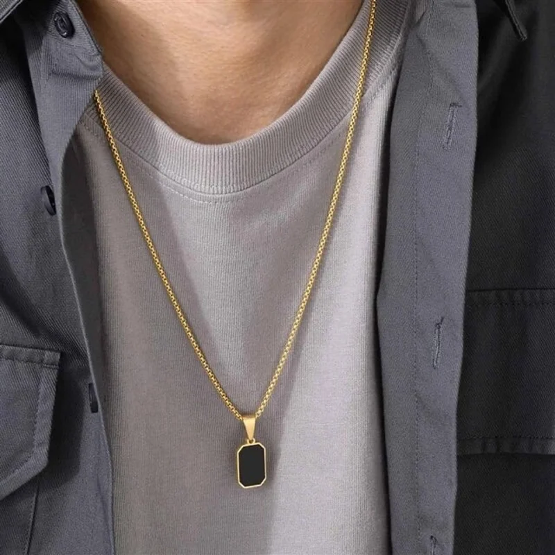 Gold Box Chain with Black Pendant