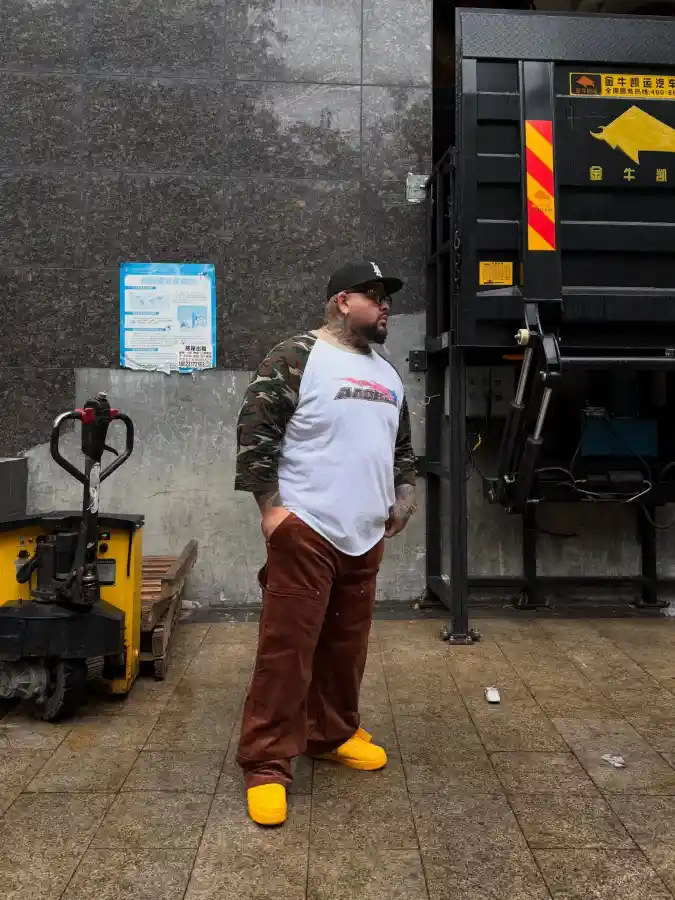 Graphic Baseball Tee and Brown Carpenter Pants