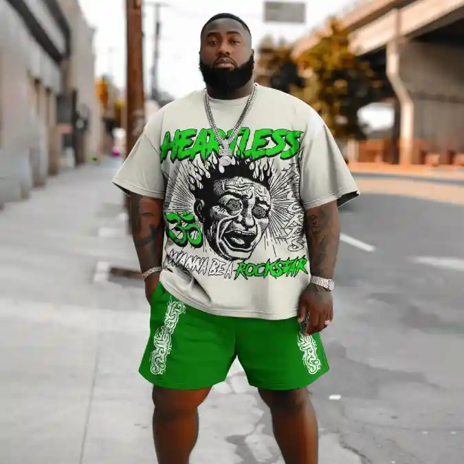 Graphic Rockstar Tee and Green Shorts