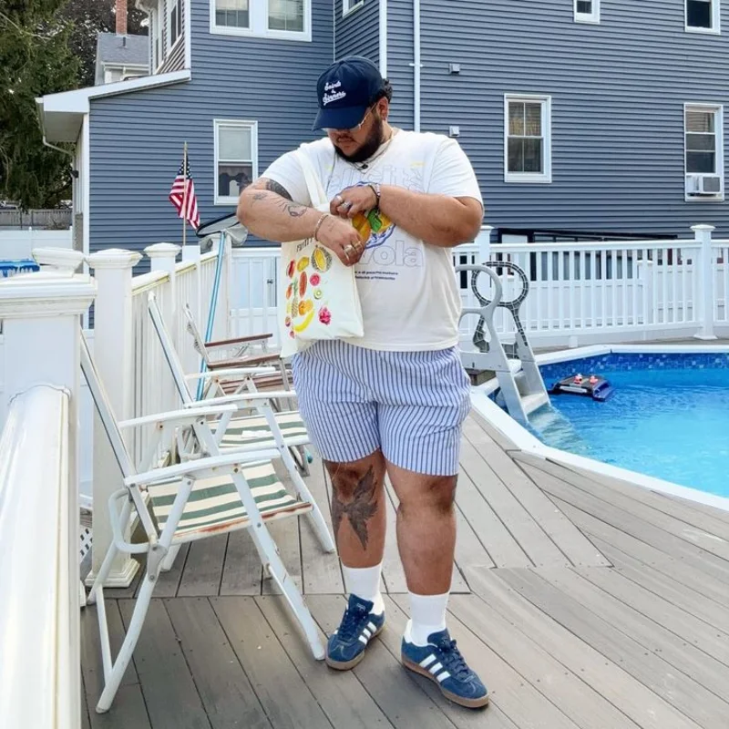 Graphic T-Shirt and Striped Shorts