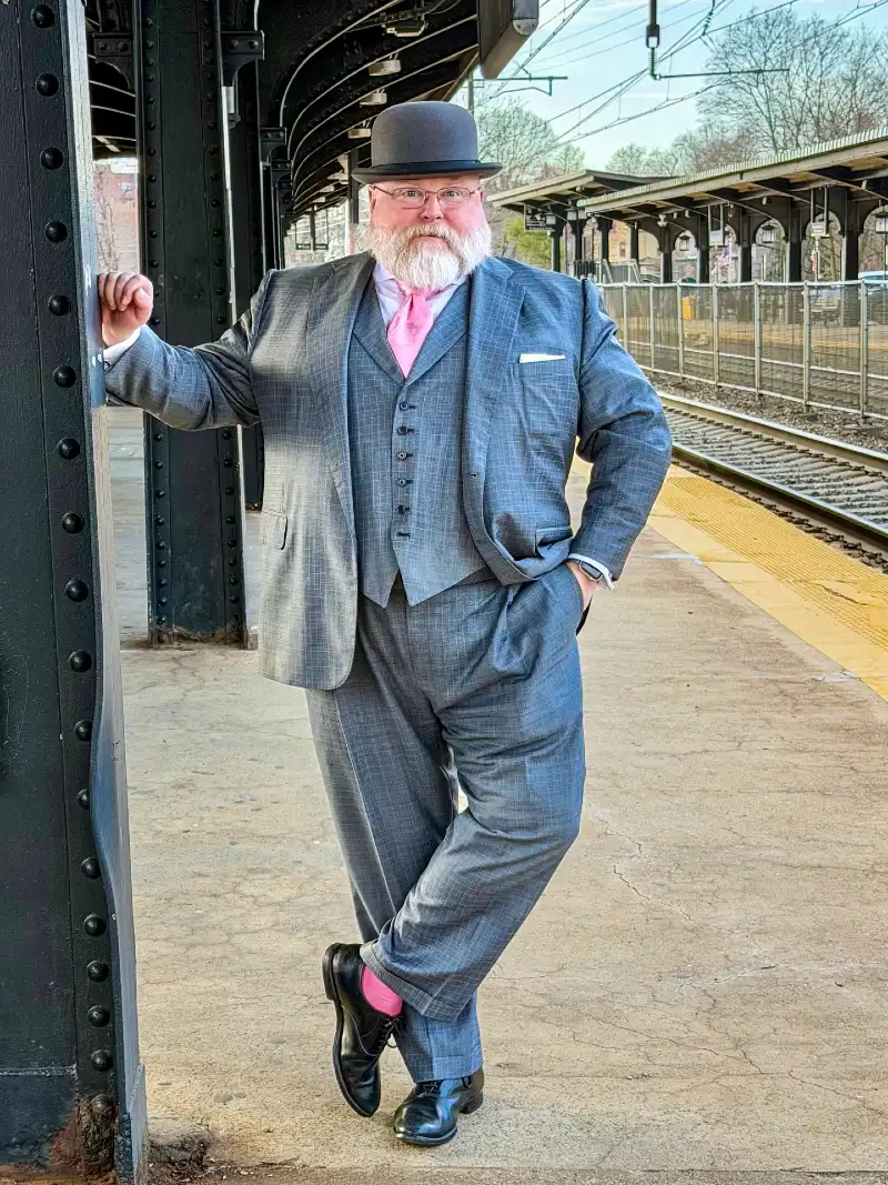 Gray Check Three-Piece Suit, White Dress Shirt
