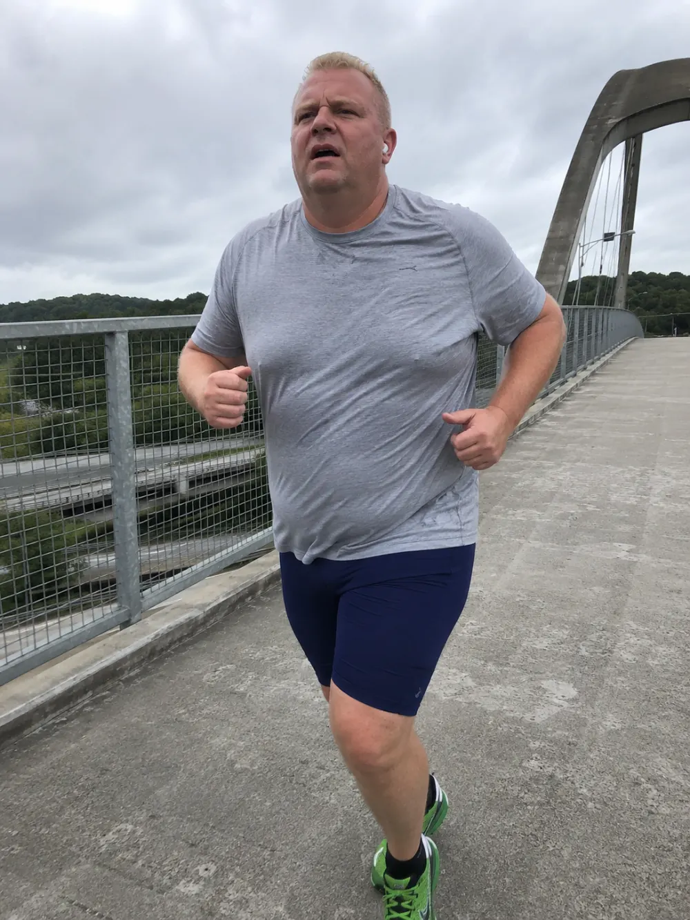 Gray T-Shirt and Navy Compression Shorts