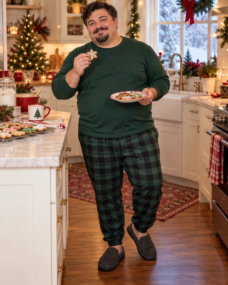 Green Buffalo Plaid Joggers With a Soft Long-Sleeve Top