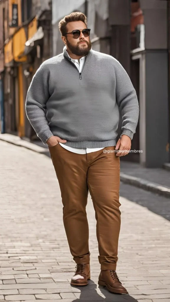 Grey Quarter Zip Over Tobacco Chinos