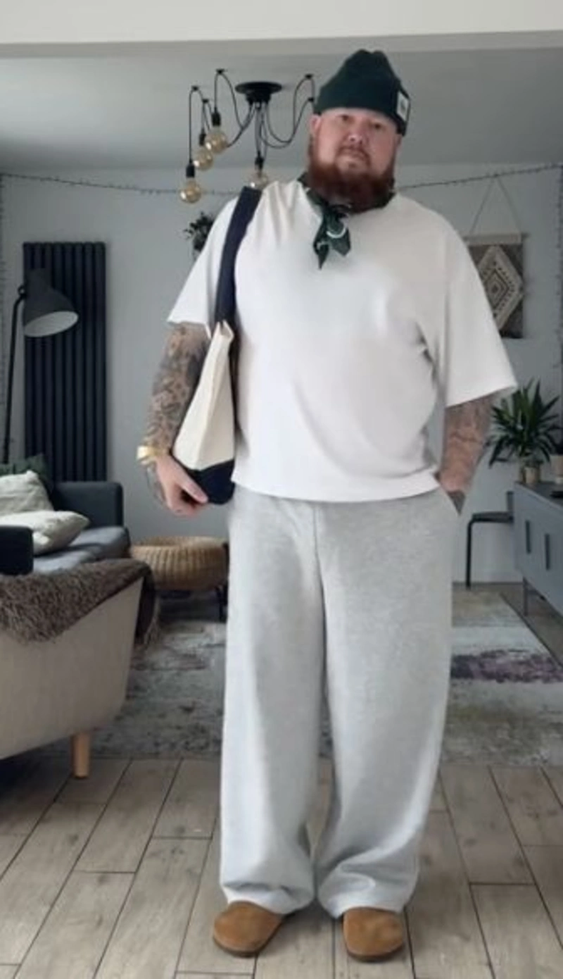 Grey Sweatpants and White T-Shirt