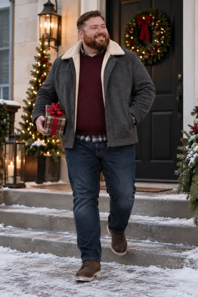 Grey Wool Shearling And Layered Burgundy