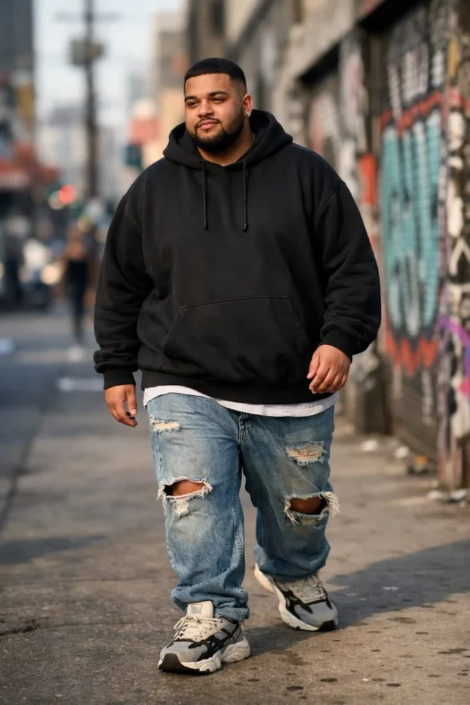 Heavy Black Fleece and Distressed Denim