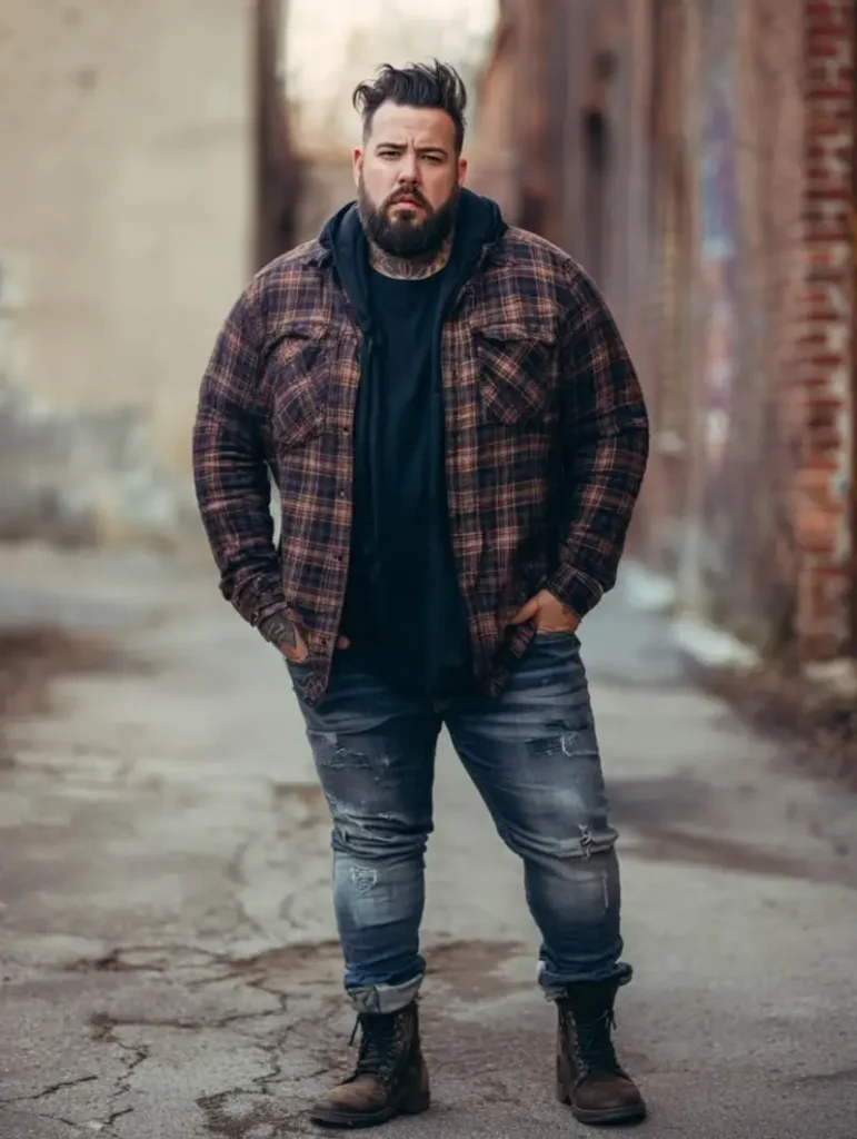 Heavy Plaid Flannel And Distressed Denim