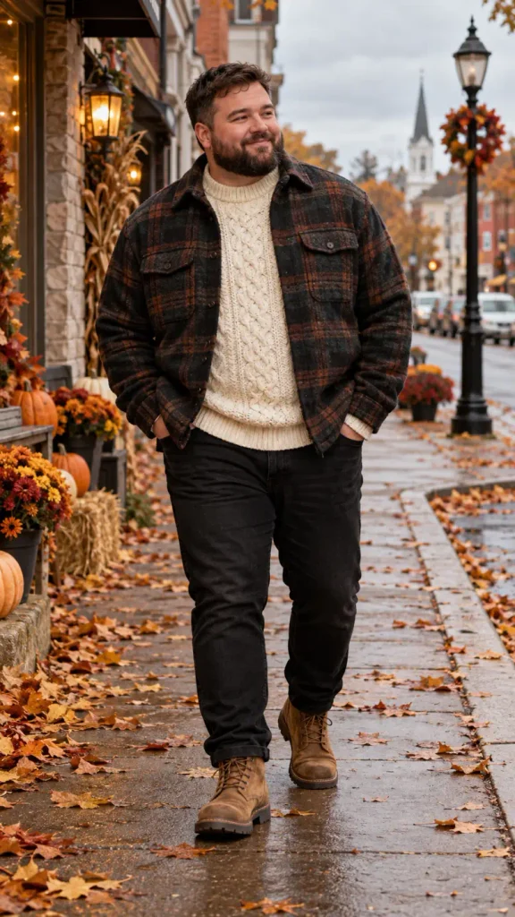 Heavy Plaid and Cable Knits for Town Walks