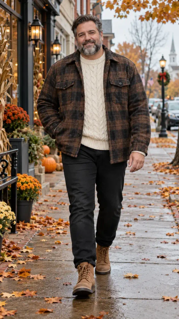 Heavy Plaid and Pale Knits for Main Street Walks