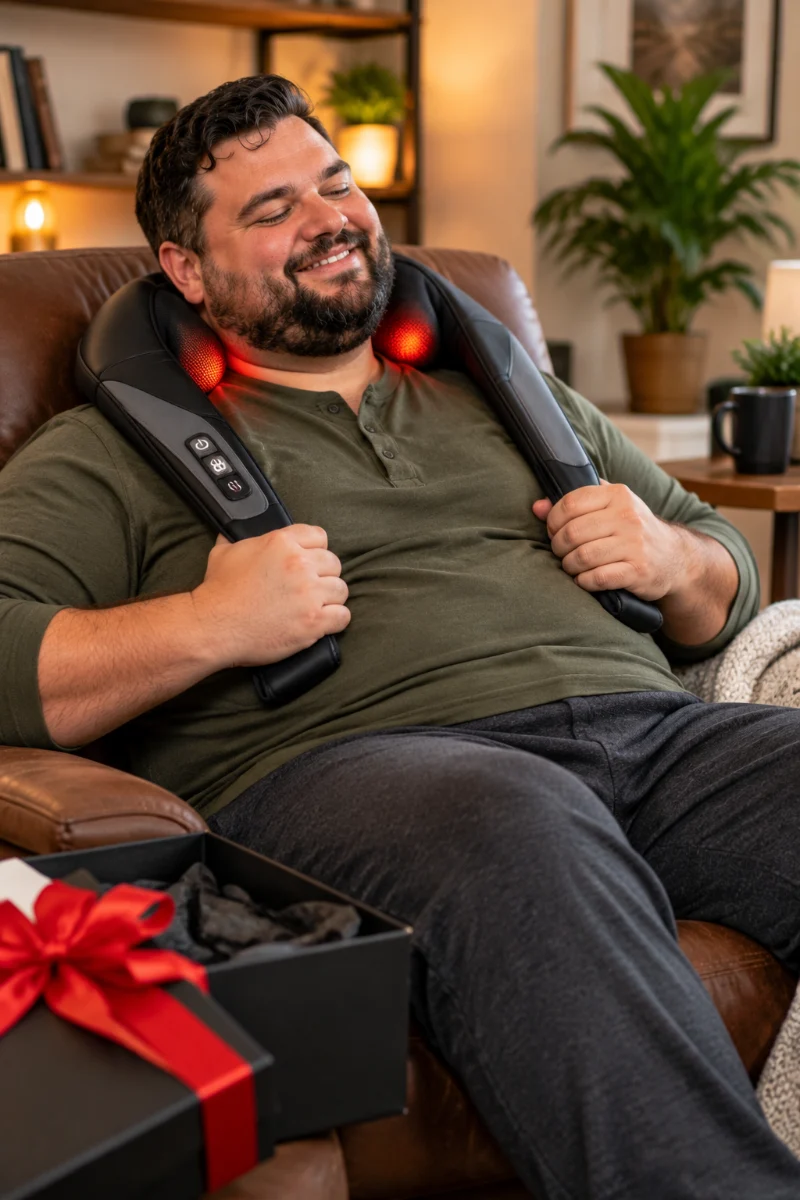 Henley Shirt, Lounge Pants, and Heated Neck Massager