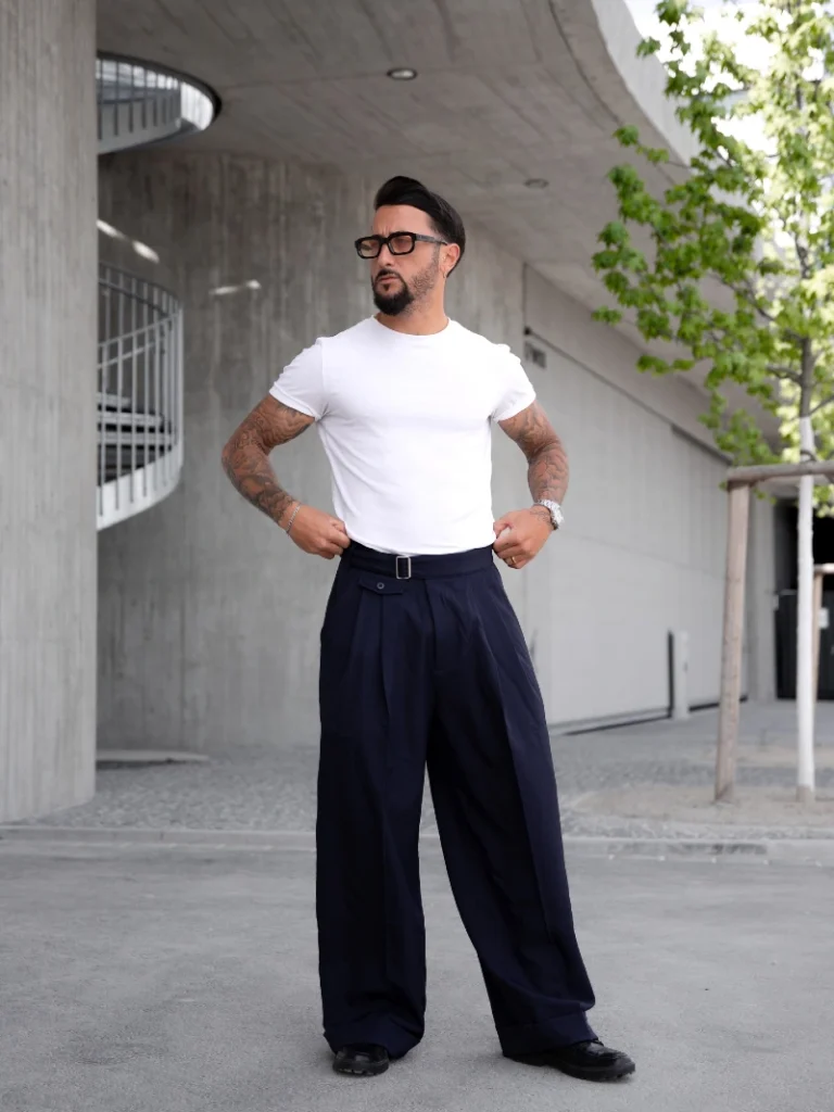 High-Waisted Wide-Leg Trousers and T-Shirt
