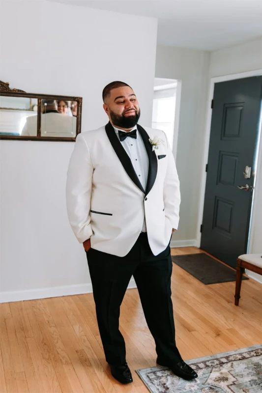Ivory Tuxedo Jacket With Black Shawl Lapels