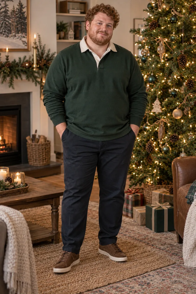 Keep Christmas Casual With a Green Rugby Shirt