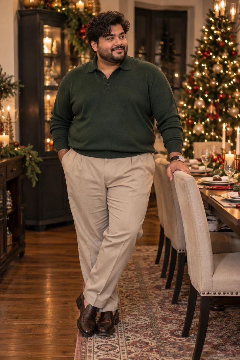 Keep It Clean With a Green Knit Polo and Cream Trousers