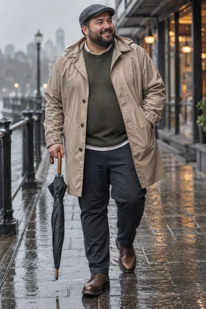 Khaki Trench Coat and Heavy Olive Knit