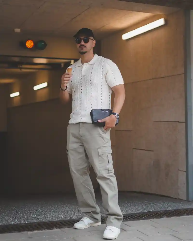Knit Polo Shirt and Cargo Pants