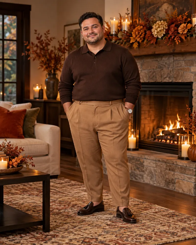 Knit Polo and Pleated Trousers