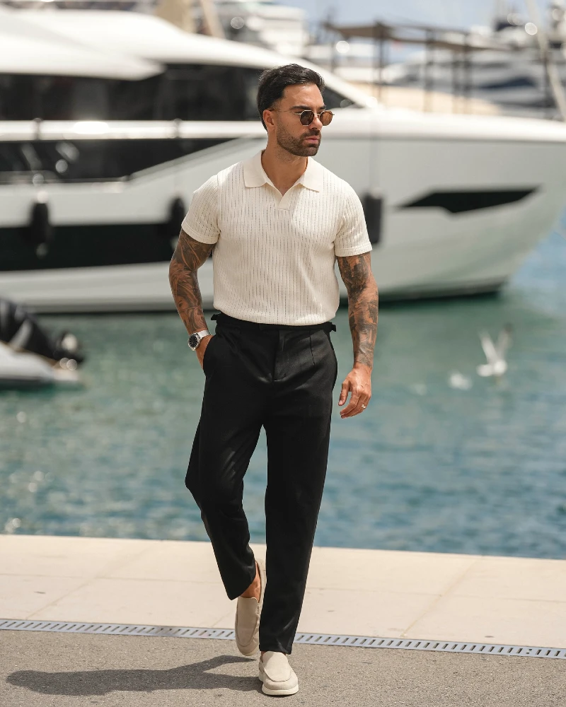 Knit Polo and Tailored Trousers