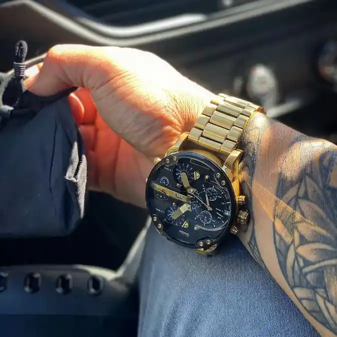 Large-Face Gold Chronograph Watch