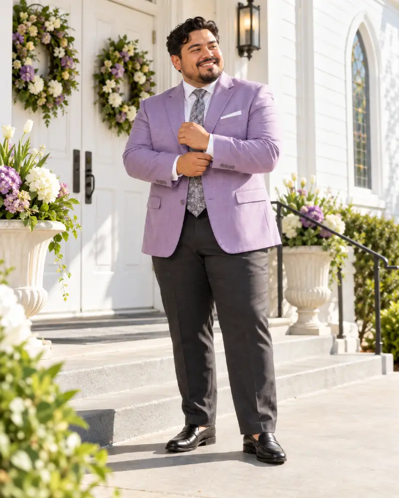 Lavender Blazer And Charcoal Trousers