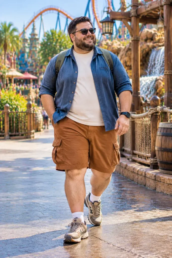 Layered Blue Chambray and Rust Cargo Shorts