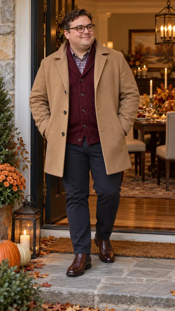 Layered Camel and Burgundy for Formal Dinners