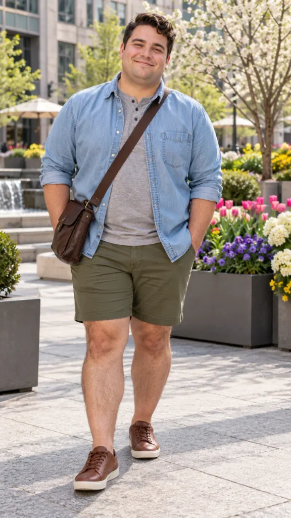 Layered Chambray and Olive Chino Shorts