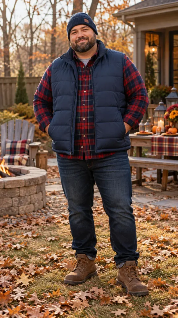 Layered Flannel and Puffer Vest for Indoor Outdoor Flow