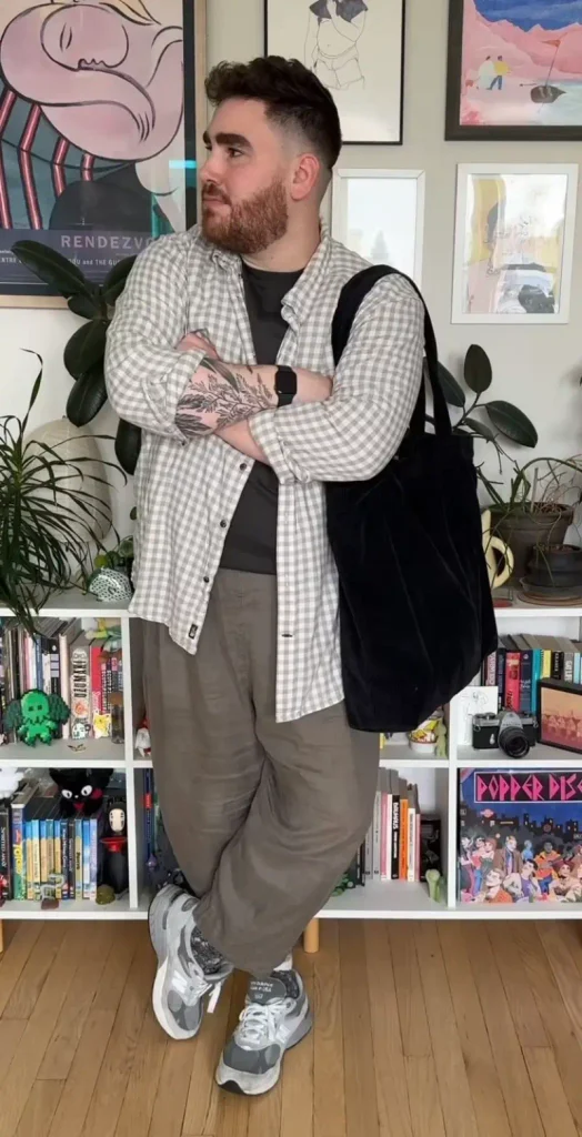 Layered Gingham Shirt With Relaxed Olive Trousers