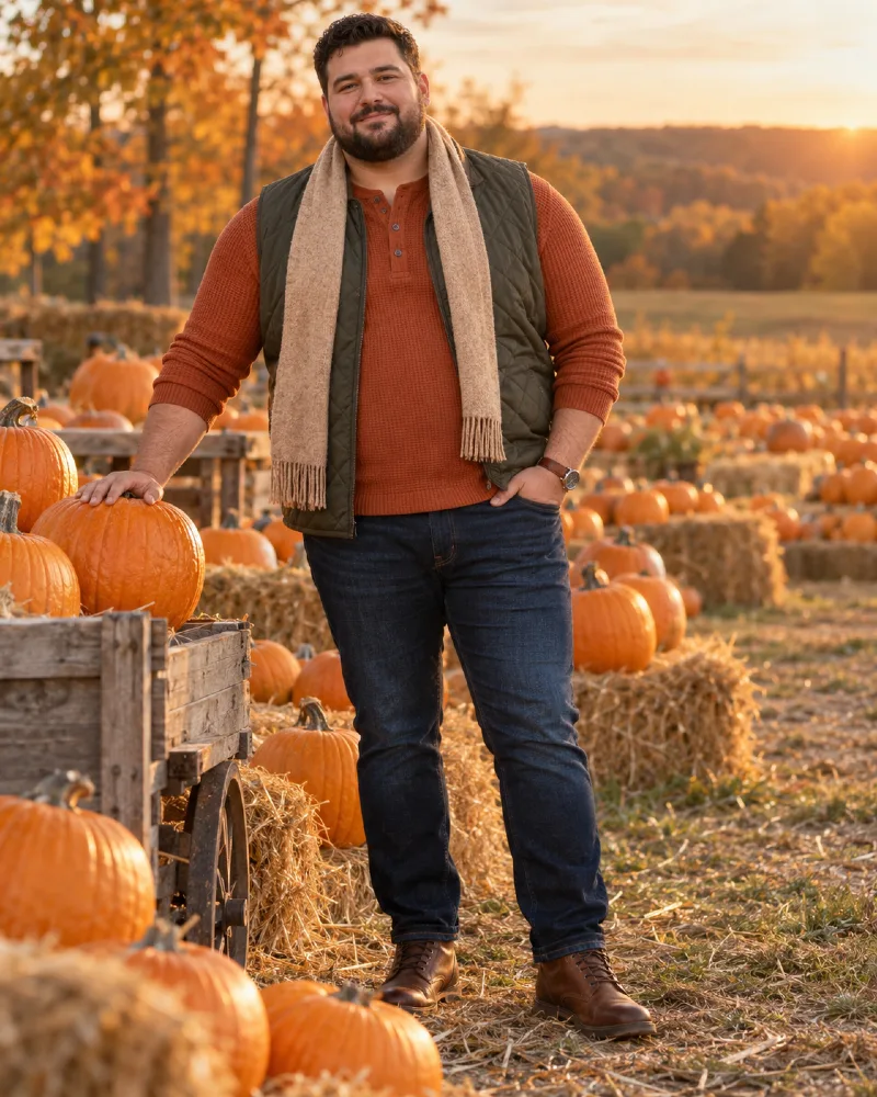 Layered Henley and Quilted Vest