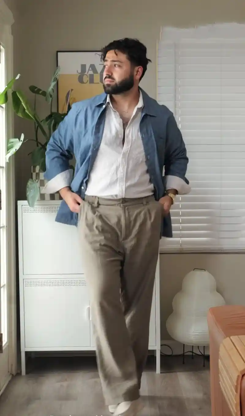 Layered Linen Button-Downs and Pleated Trousers