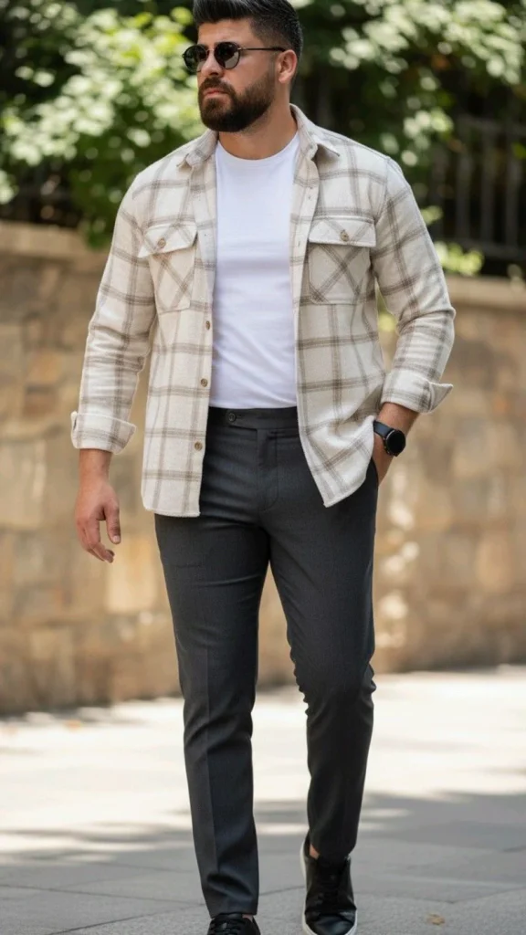 Layered Plaid and Charcoal Trousers