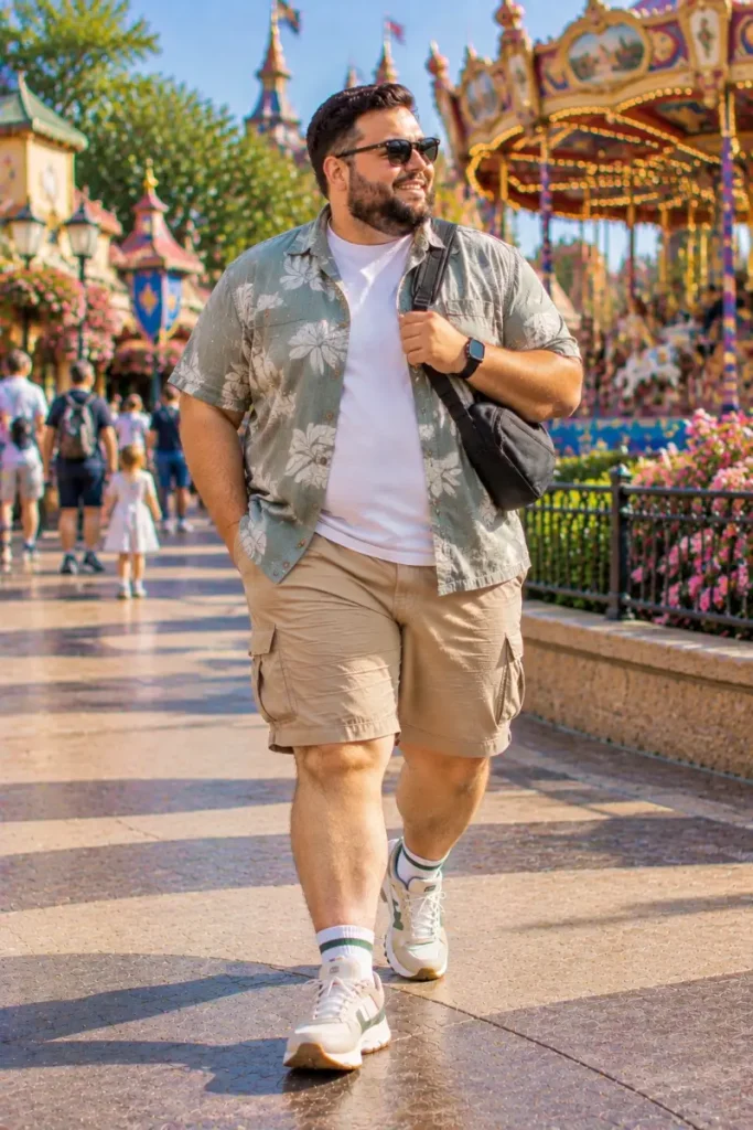 Layered Tropical Print and Khaki Cargo Shorts