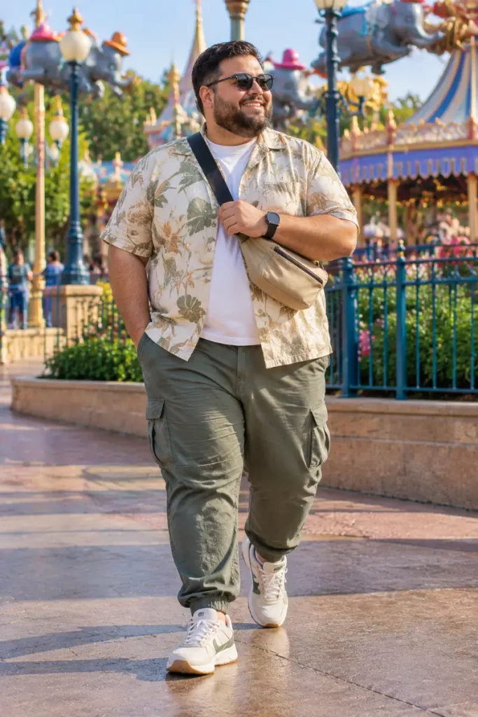 Layered Tropical Print and Olive Cargo Joggers