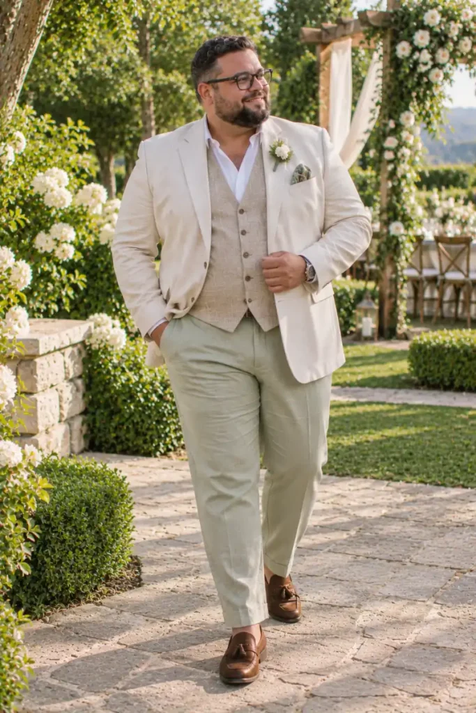 Light Beige Blazer With Tan Waistcoat