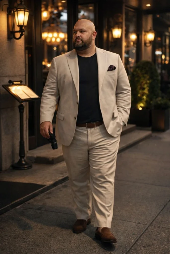 Light Beige Suit and Dark Crewneck Base