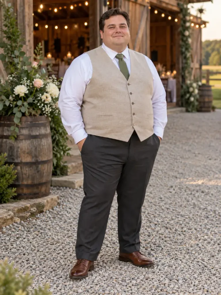 Light Beige Waistcoat With Dark Charcoal Trousers