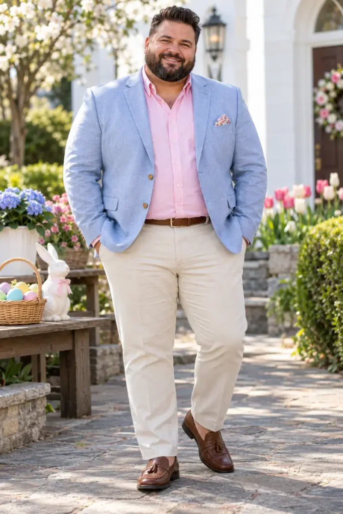 Light Blue Blazer Over Crisp Pink Cotton