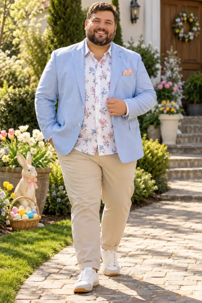 Light Blue Blazer and Floral Shirt Spring Style