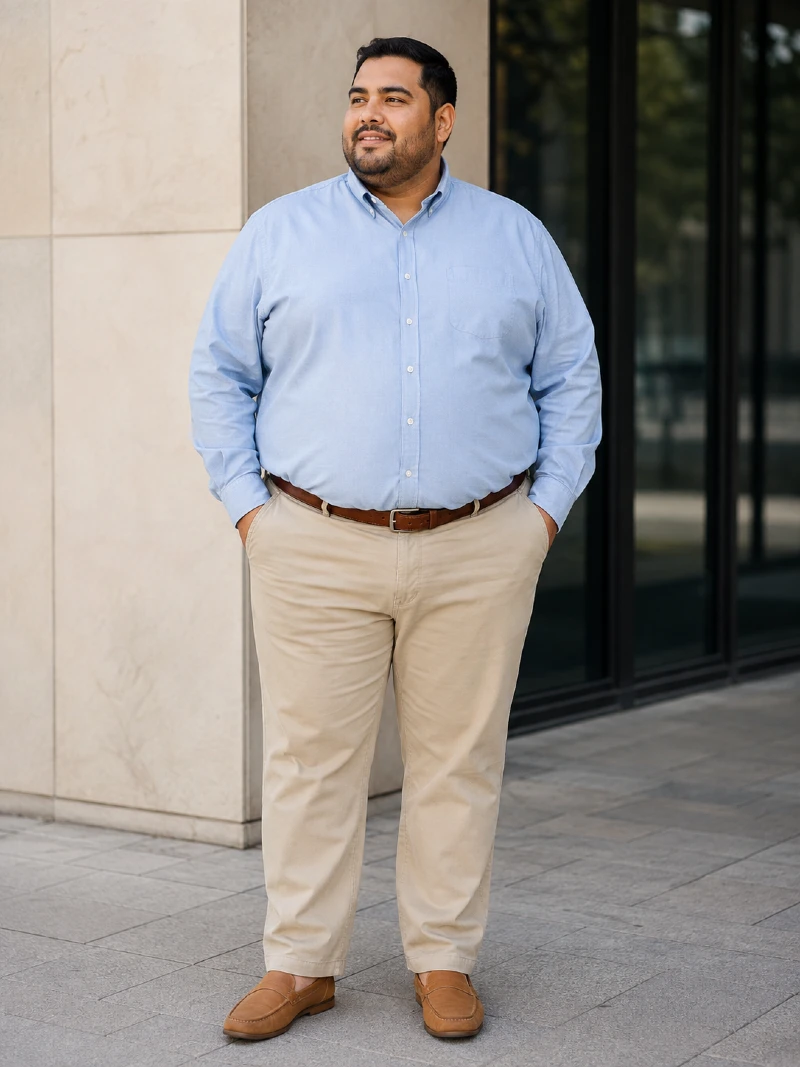 Light Blue Button-Down Shirt and Khaki Chinos